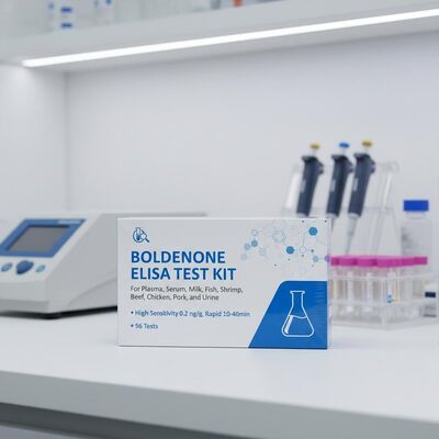Bộ thử nghiệm Boldenone ELISA cho huyết tương, huyết thanh, sữa, cá, tôm, thịt bò, thịt gà, thịt lợn và nước tiểu với độ nhạy cao 0,2 ng/g, nhanh 10-40min và 96 xét nghiệm