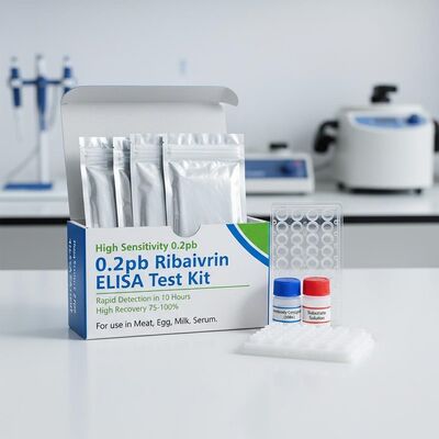 High Sensitivity 0.2ppb Ribavirin ELISA Test Kit for Rapid Detection in 2 Hours with High Recovery 75-100% in Meat, Egg, Milk, Serum